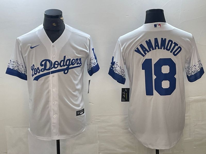 Men 2025 Los Angeles Dodgers #18 Yamamoto White City edition Nike MLB Jersey style 6239->los angeles dodgers->MLB Jersey